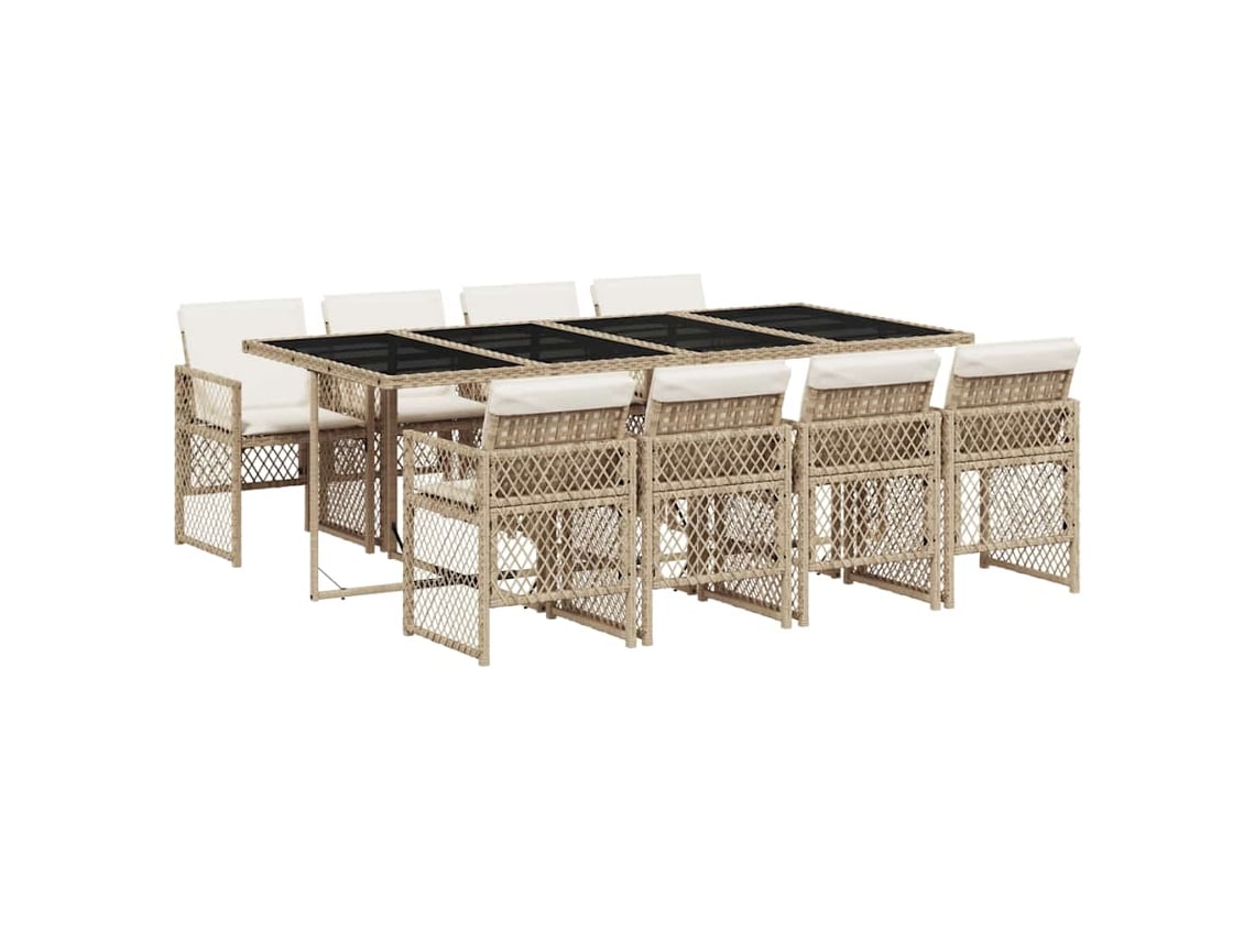Maison Exclusive - Set Comedor De Jardín 9 Pzas Con Cojines Ratán Sintético Beige