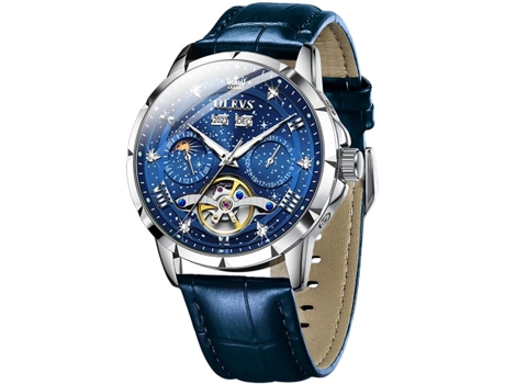 VEANXIN Reloj automático de diamantes huecos estrellados luminosos impermeables para hombre(azul)
