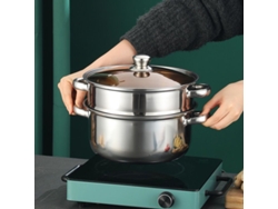 Caldeira A Vapor 2 Em 1 Em Aço Inoxidável Com Cesto Para Cozinhar A Vapor E Tampa De Vidro: Durável E Resistente.