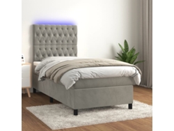 Cama Box Spring Colchón Y Led Terciopelo Gris Claro 90x190 Cm