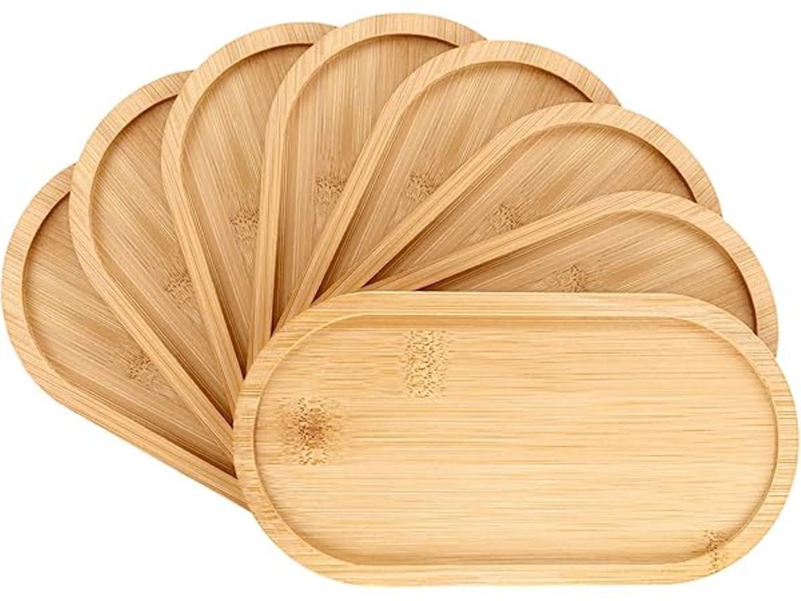 Juego De 8 Bandejas De Madera, De 19,5 X 9,5 X 1 Cm, Ideales Para Servir El Desayuno, El Café, Toallas Y Artículos De Aseo Personal.