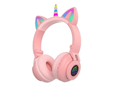 Auriculares para juegos con orejas de gato para niños, con luz LED plegable, para niñas, niños, tableta, viaje, BISBISOOUS