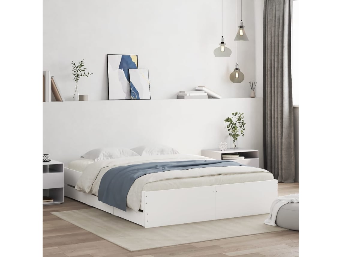 Cama Con Cajones Madera De Ingeniería Blanca 140x190 Cm
