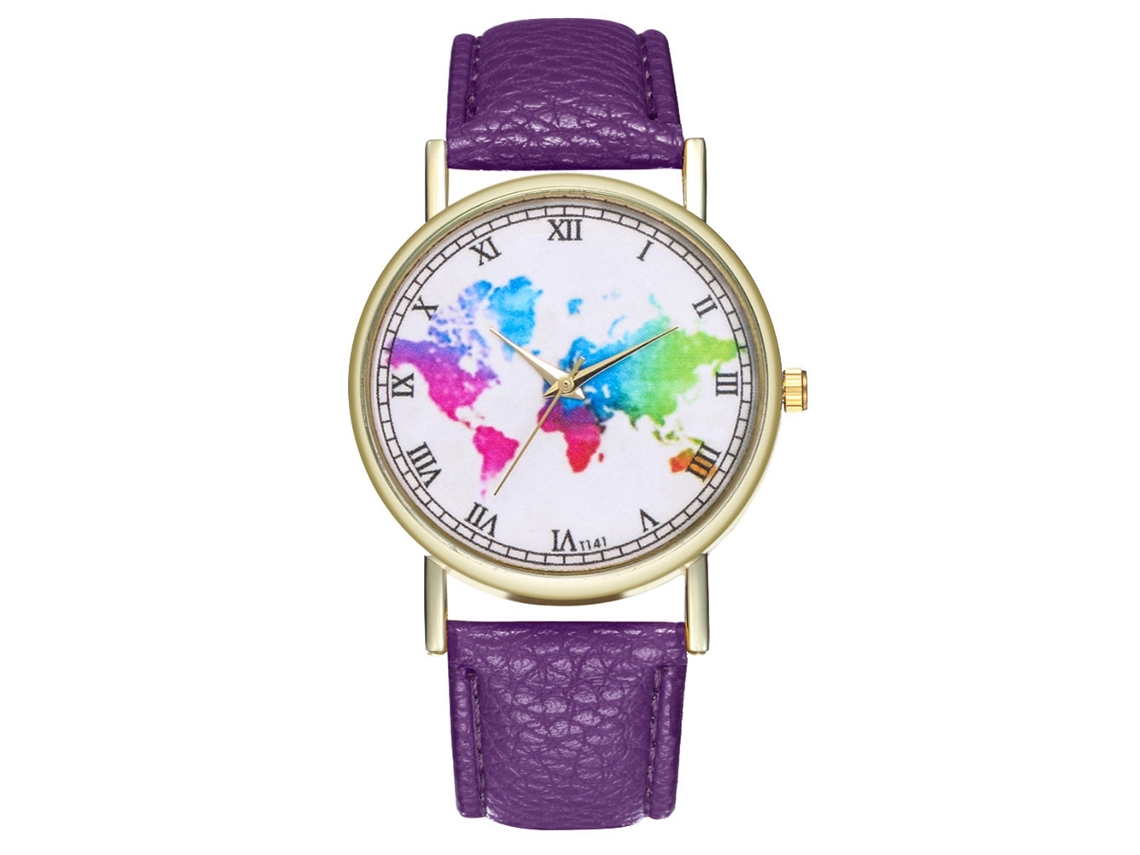 Reloj De Pulsera De Cuarzo Para Parejas, Estilo Estudiante, Con Correa De Poliuretano Y Esfera Redonda Morada.
