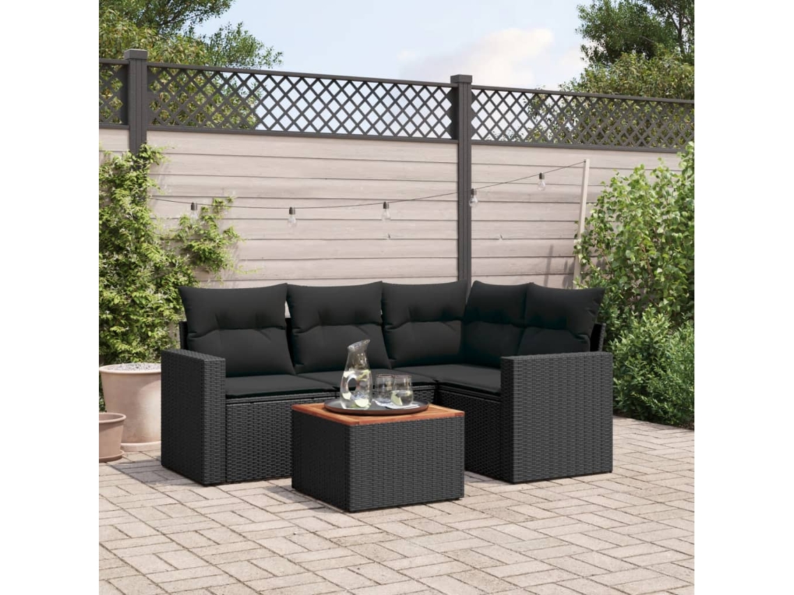 Conjunto de sofá de jardín con cojines de mimbre sintético negro, Dkd Home Decor