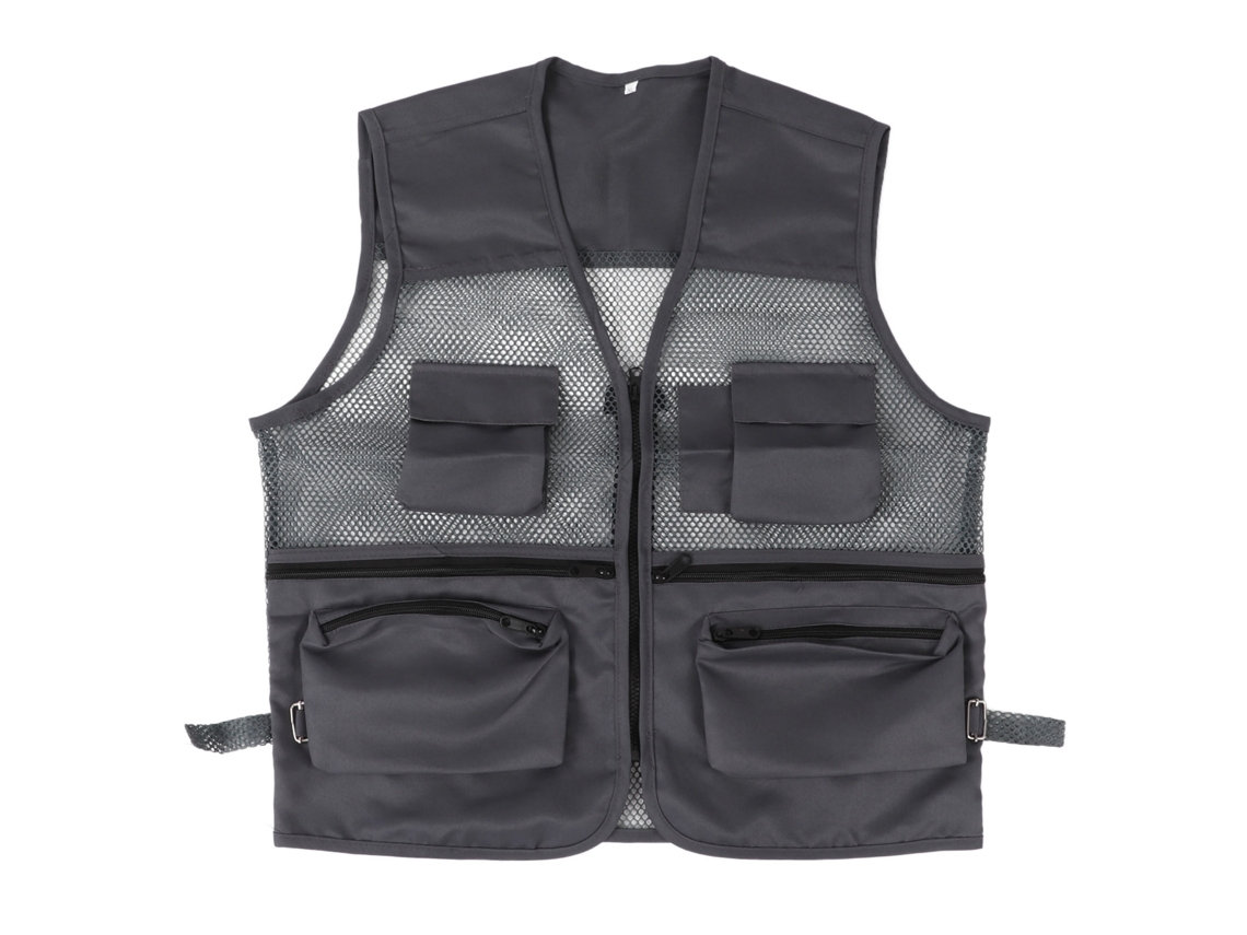 Chaleco Militar Pesca Caza Transpirable De Malla Con Multi Bolsillos Resistente Rápido Secado Talla Xl Gris Oscuro