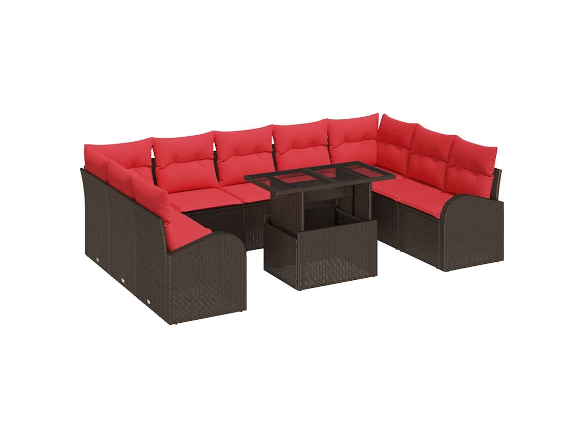 Maison Exclusive - Conjunto De Sofá De Jardín 10 Pcs Marrón Ratán Sintético