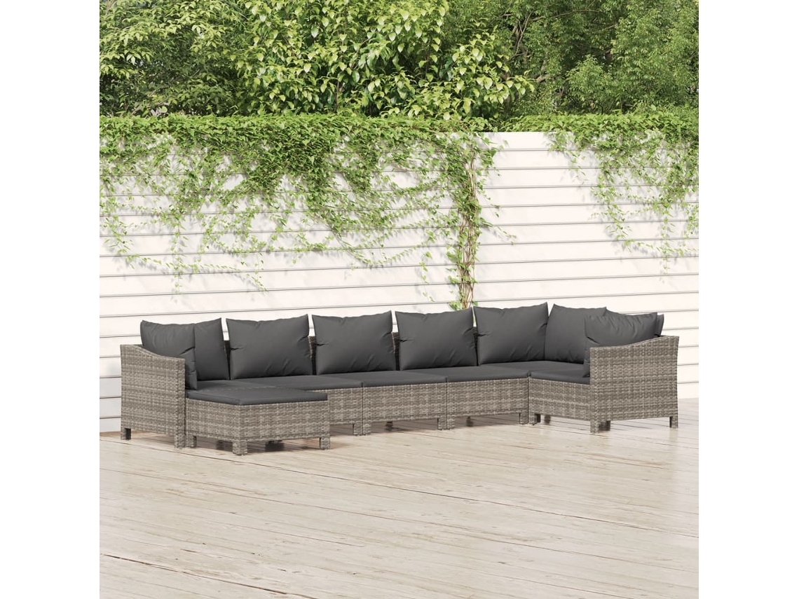Conjunto de jardín DKD Home Decor de 7 piezas con cojines de mimbre gris