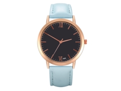 Reloj De Cuarzo Con Correa De Cuero Pu Moda Dial Redondo Pulsera (azul Claro)
