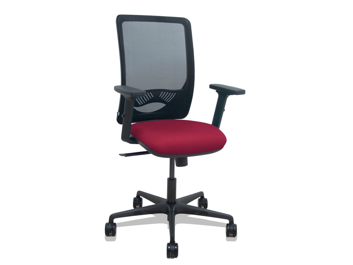 Silla De Oficina Zulema Con Mecanismo Sincro Tapizada Con Tela Color Granate Y Malla Color Negro