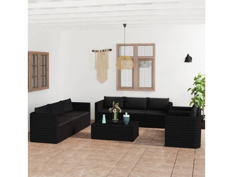 Conjunto 10 de muebles de jardín VIDAXL cojines ratán sintético negro