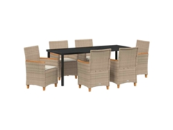 Juego de comedor de jardín de mimbre beige de 7 piezas, EXCLUSIVO DE MAISON