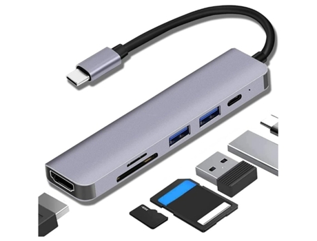 en 1 Tipo C Hub Hdmi 4K 60Hz Adaptador ultra delgado SD Micro Adaptador USB 3.0 Splitter Data Hub Dock Station para Macbook Pc Escritorio Dell Gris