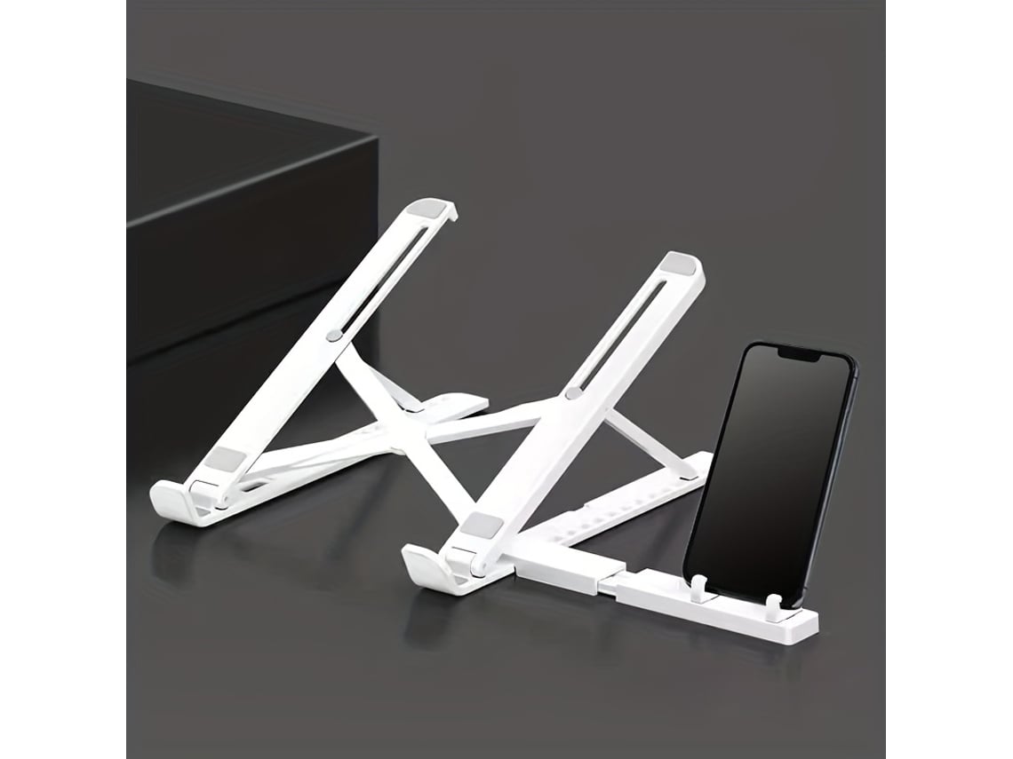 Soporte plegable y ajustable en altura para portátil con soporte para teléfono móvil (blanco) Czhhmart