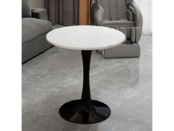 Mesa De Centro 70 Cm - Estilo Moderno Mid-century, Redonda, Mármol Blanco - Negro Y Blanco