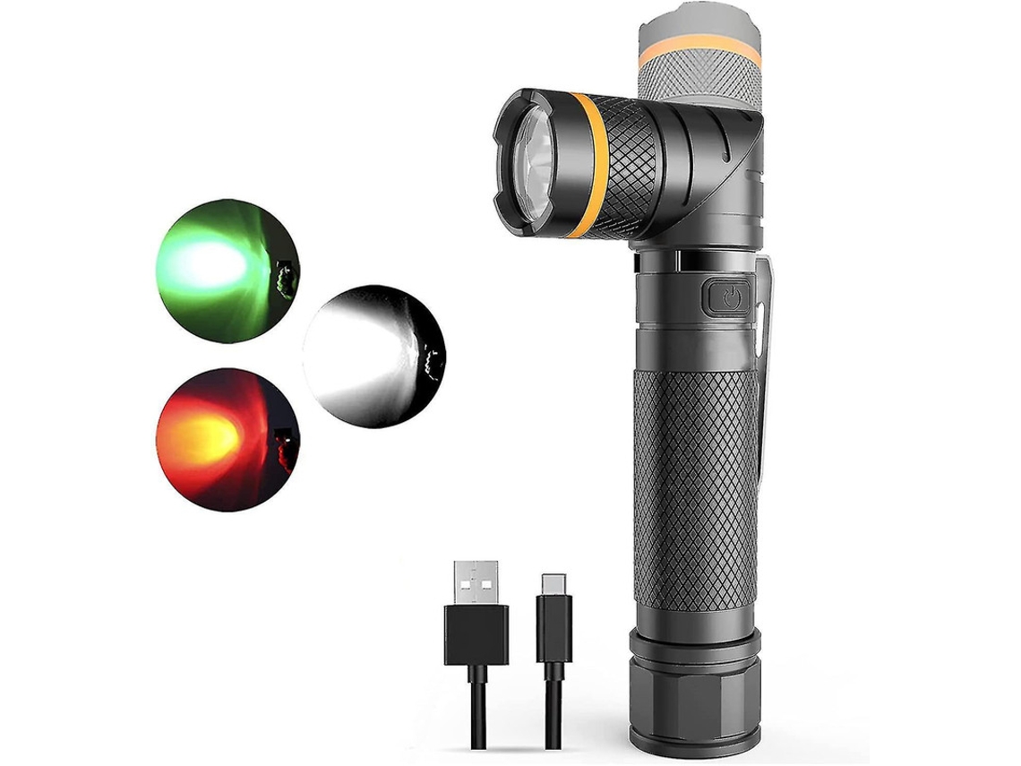 Linterna Led Usb Recargable Y Potente De 1200 Lúmenes, Giratoria De 90 Grados, Ip65 Impermeable Para Caza Al Aire Libre, Yizhood (negra)