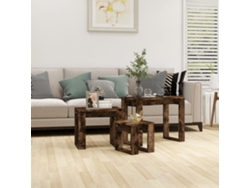Mesas empotradas  Mesa de centro de 3 piezas de madera de roble ahumado Wsd380627 Lovely Home