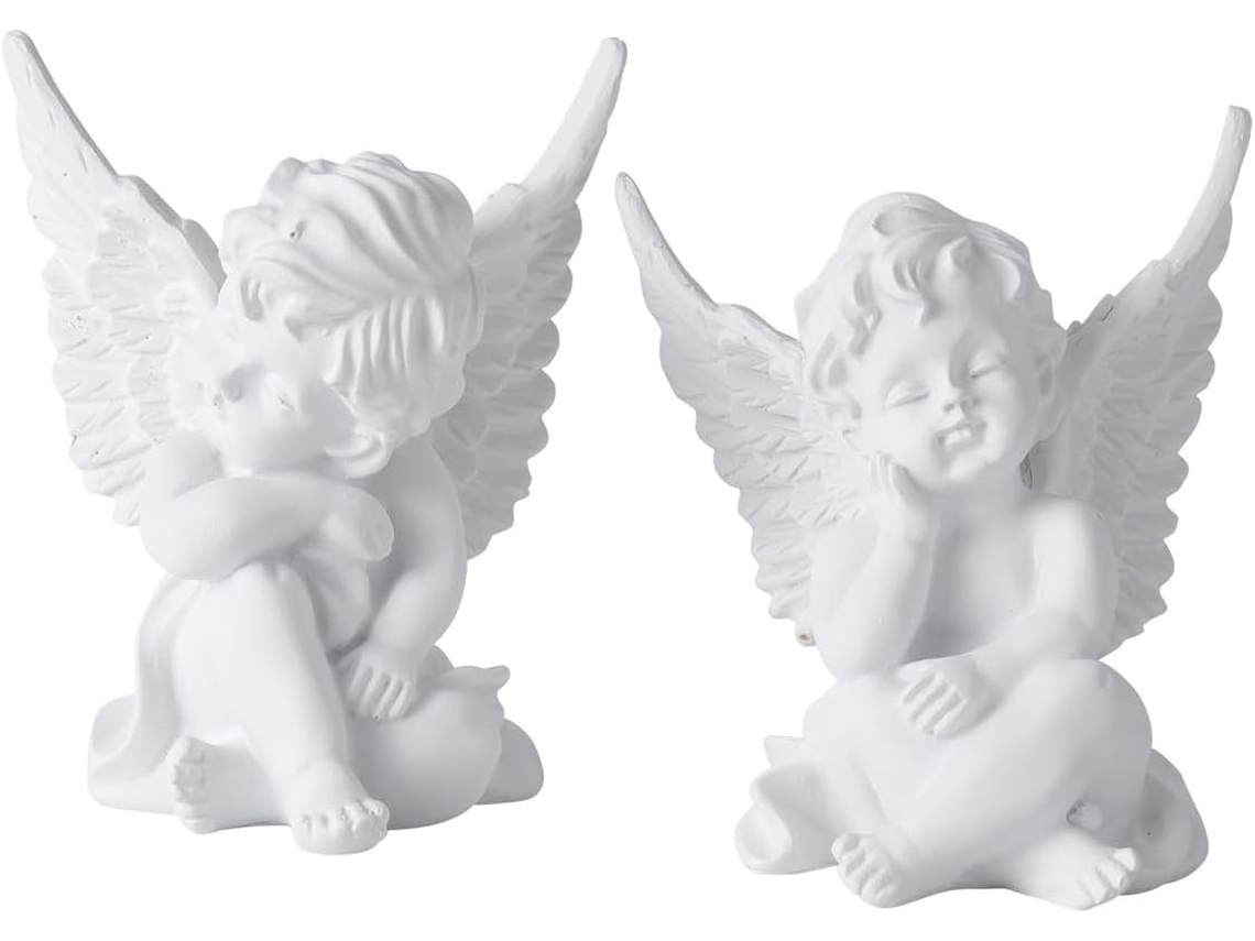 Figuritas De Ángeles De Resina Blanca, 1 Par De Adornos Decorativos Angelicales Para El Hogar