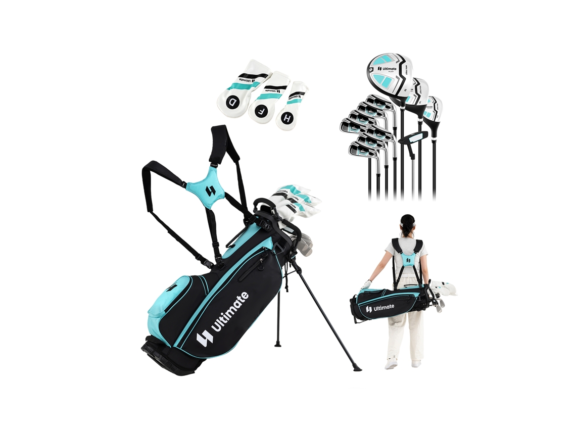 Conjunto de tacos de golfe femininos Costway, 15 peças, modelo Destro, com bolsa de suporte (460cc - League - Azul)