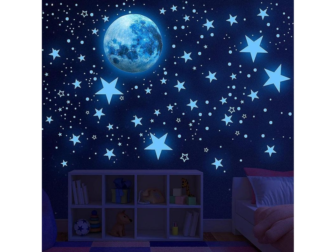 Pegatinas De Estrellas, Luna Y Estrellas Que Brillan En La Oscuridad, 1088 Piezas, Para Habitación Infantil Ywh Azul Cielo