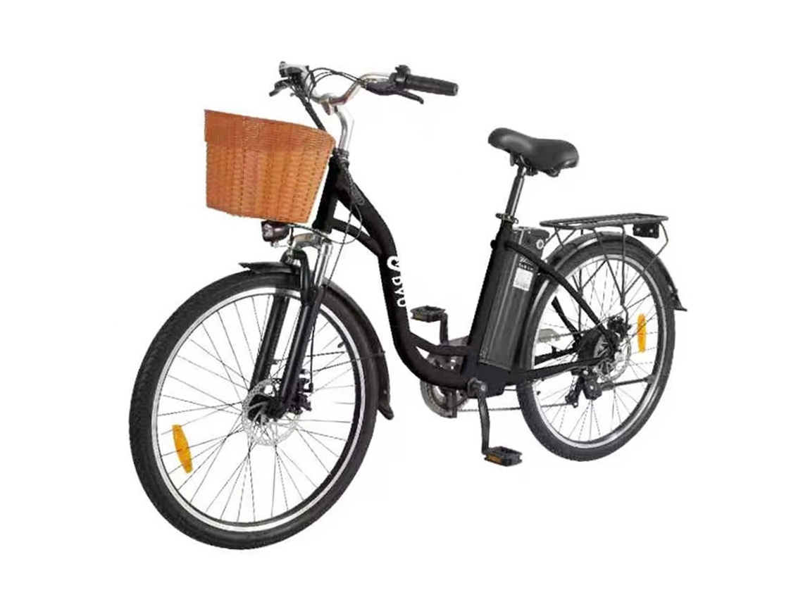 Bicicleta eléctrica urbana Dyu C6 para adultos de 26 pulgadas con cesta, motor de 350 W, batería de 36 V y 12,5 Ah.