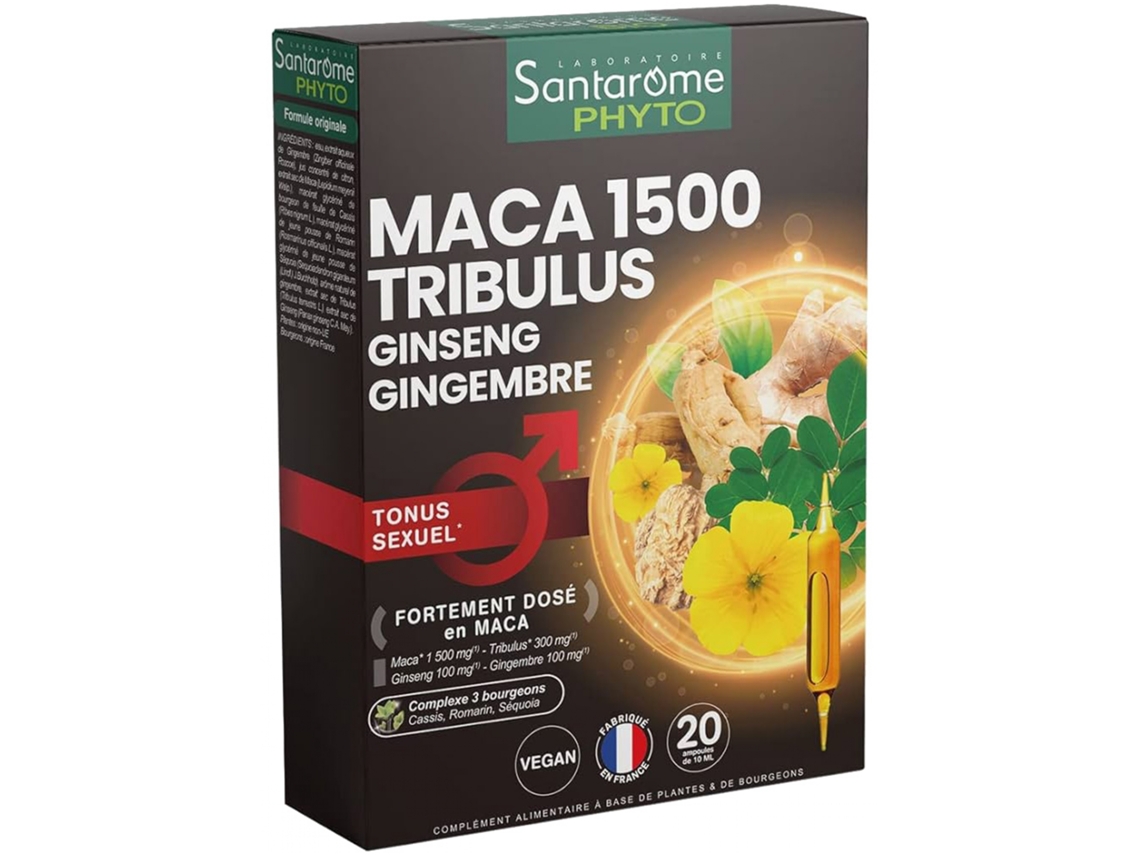 Phyto Maca 1500 Tribulus Ginseng Jengibre 20 Botellas SANTAROME
