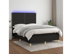Cama Box Spring Colchón Y Luces Led Tela Negro 140x190 Cm