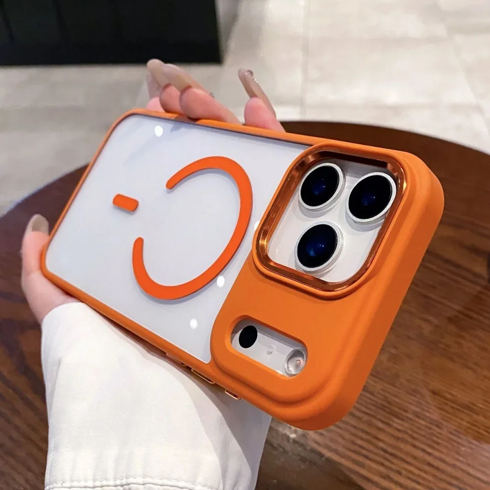 (naranja, Iphone 14 Pro Max) Funda Rígida Transparente Para Teléfono Con Carga Inalámbrica Magnética Y Protección A Prueba De Golpes.