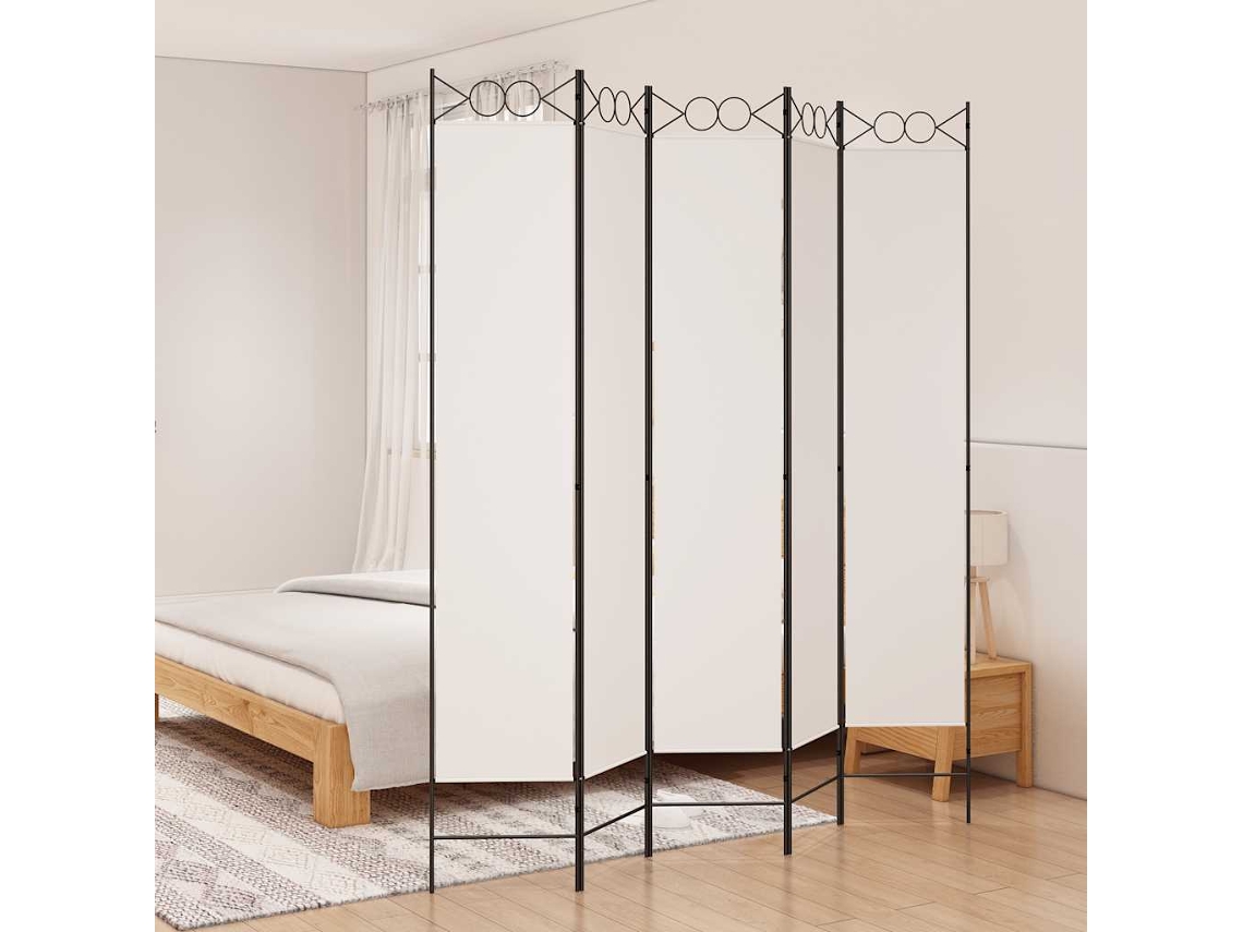 Biombo Divisor | Biombo Separador | Separador De Ambientes De 5 Paneles De Tela Blanco 200x220 Cm