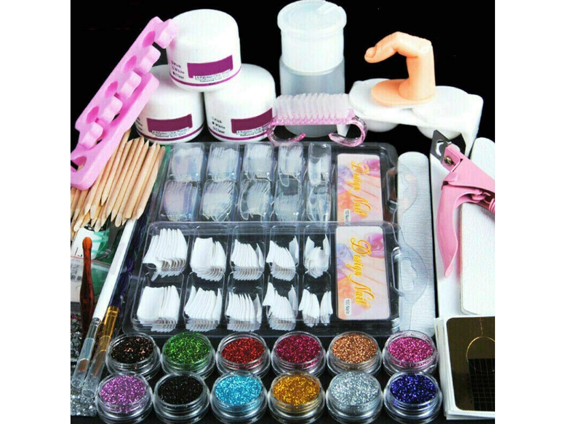 Kit De Ferramentas De Arte De Unhas Acrílicas Com Pó E Pincéis Para Uso Em Casa E Salão