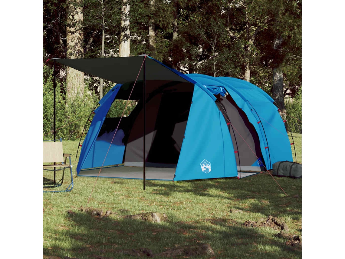 Tienda de campaña tipo túnel azul impermeable para 4 personas.