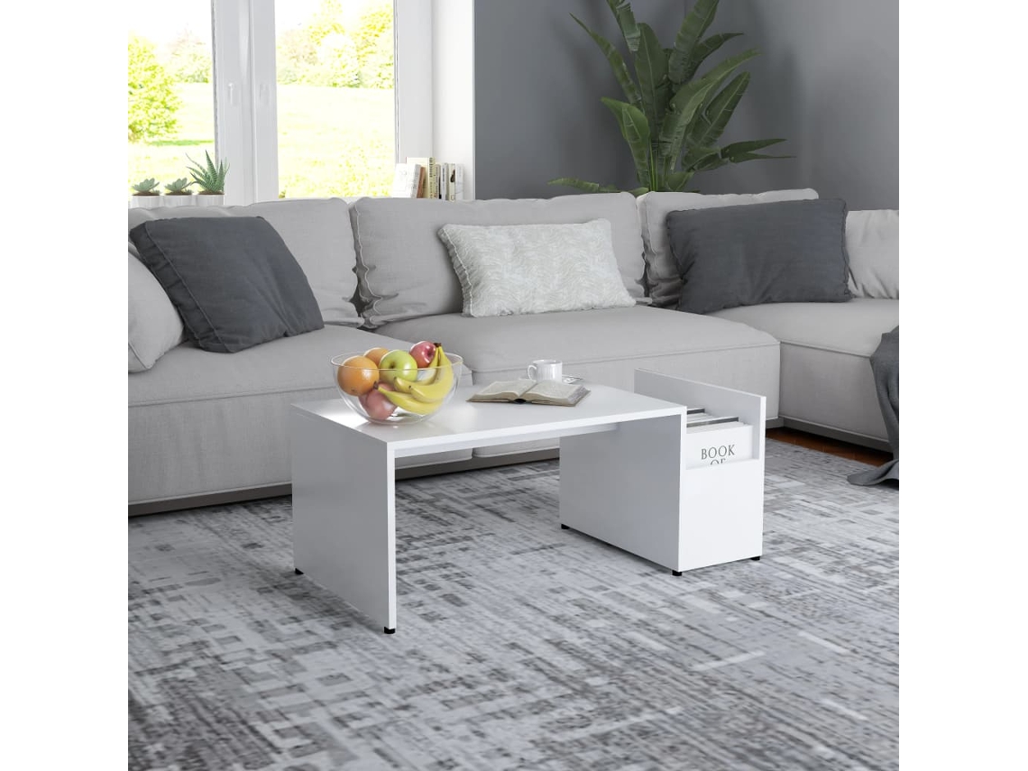 Mesa de Centro de Apoyo 90X45X35 Cm Contrachapado Blanco