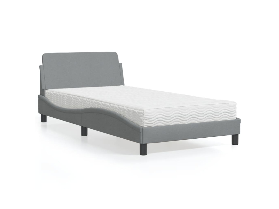 Cama Con Colchón Tela Gris Claro 100x200 Cm