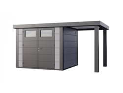 Caseta de Jardin metálica NH6 con Apoyo abierto pequeño a la derecha | Gris Claro | (268 x 238) + (168 x 238) - NOVO HABITAT