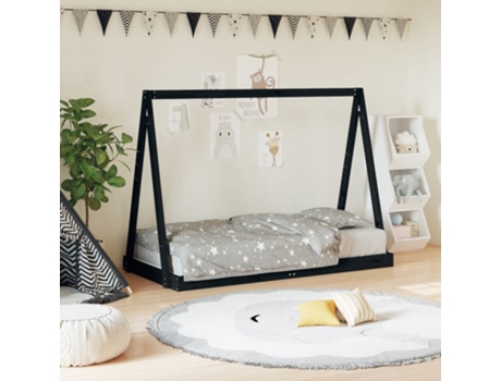 Estructura De Cama Infantil VIDAXL Negro Madera (80x160 cm)