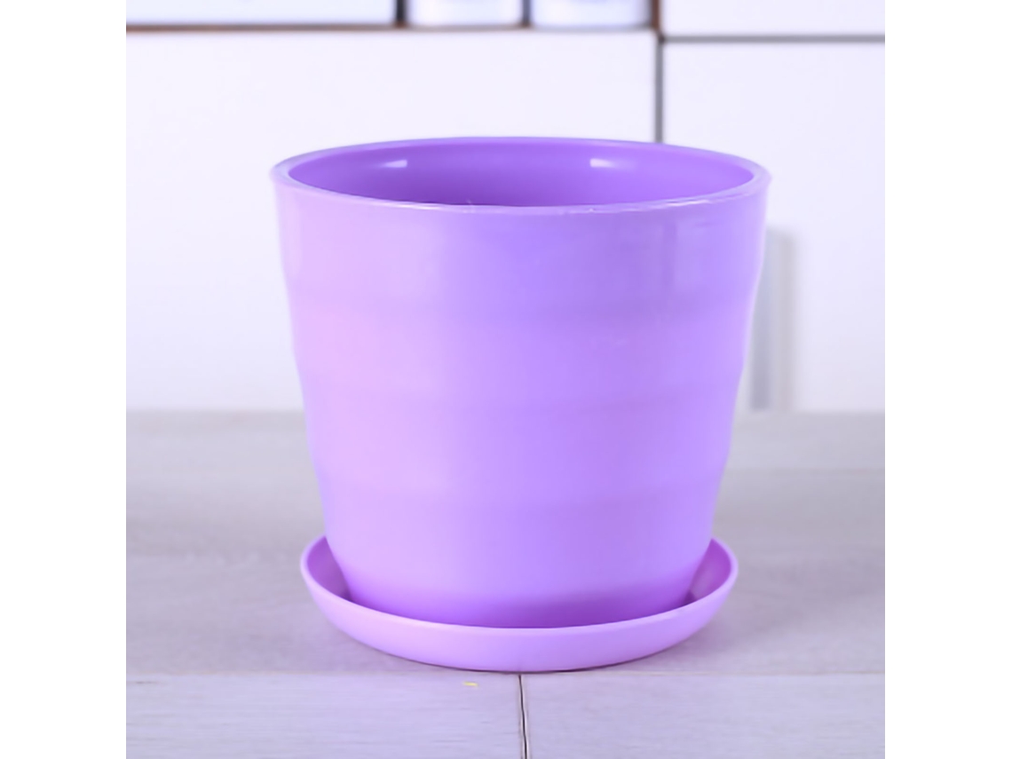 Maceta Redonda Flexible Moderna Con Bandeja Extraíble Para Jardinería, Oficina O Balcón, Color Morado Xl