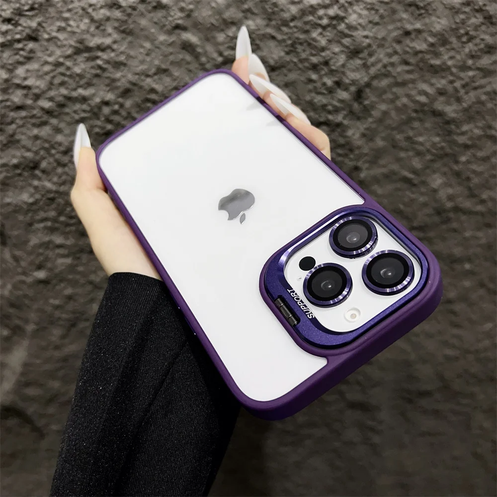 (iphone 15 Plus, Morado Oscuro) Funda Para Iphone Con Protección De Cristal Transparente Para La Cámara.