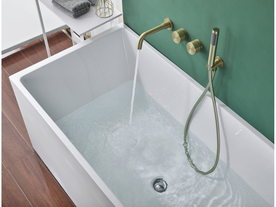 Grifo De Bañera De Pared 078 En Latón Dorado Cepillado, Colección Scamandre