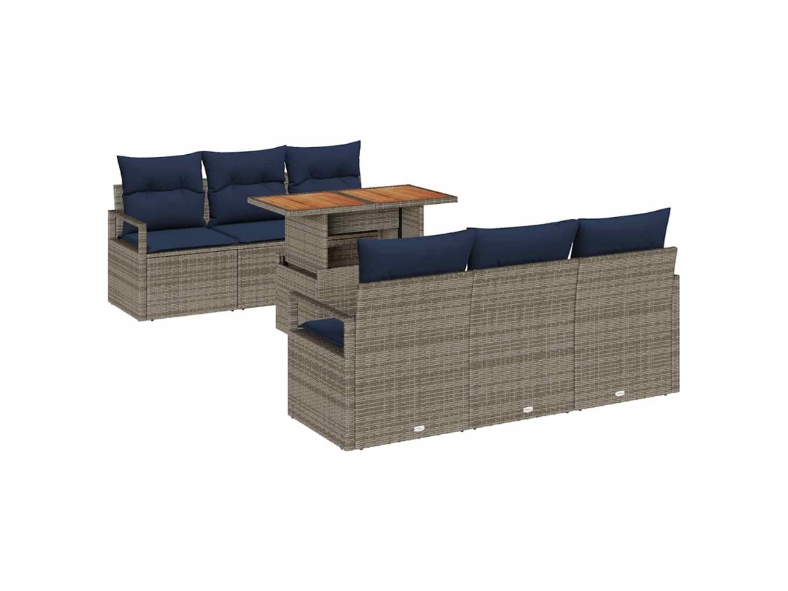 Maison Exclusive - Conjunto De Sofá De Jardín Con Cojín 7 Pcs Gris Y Azul Marino