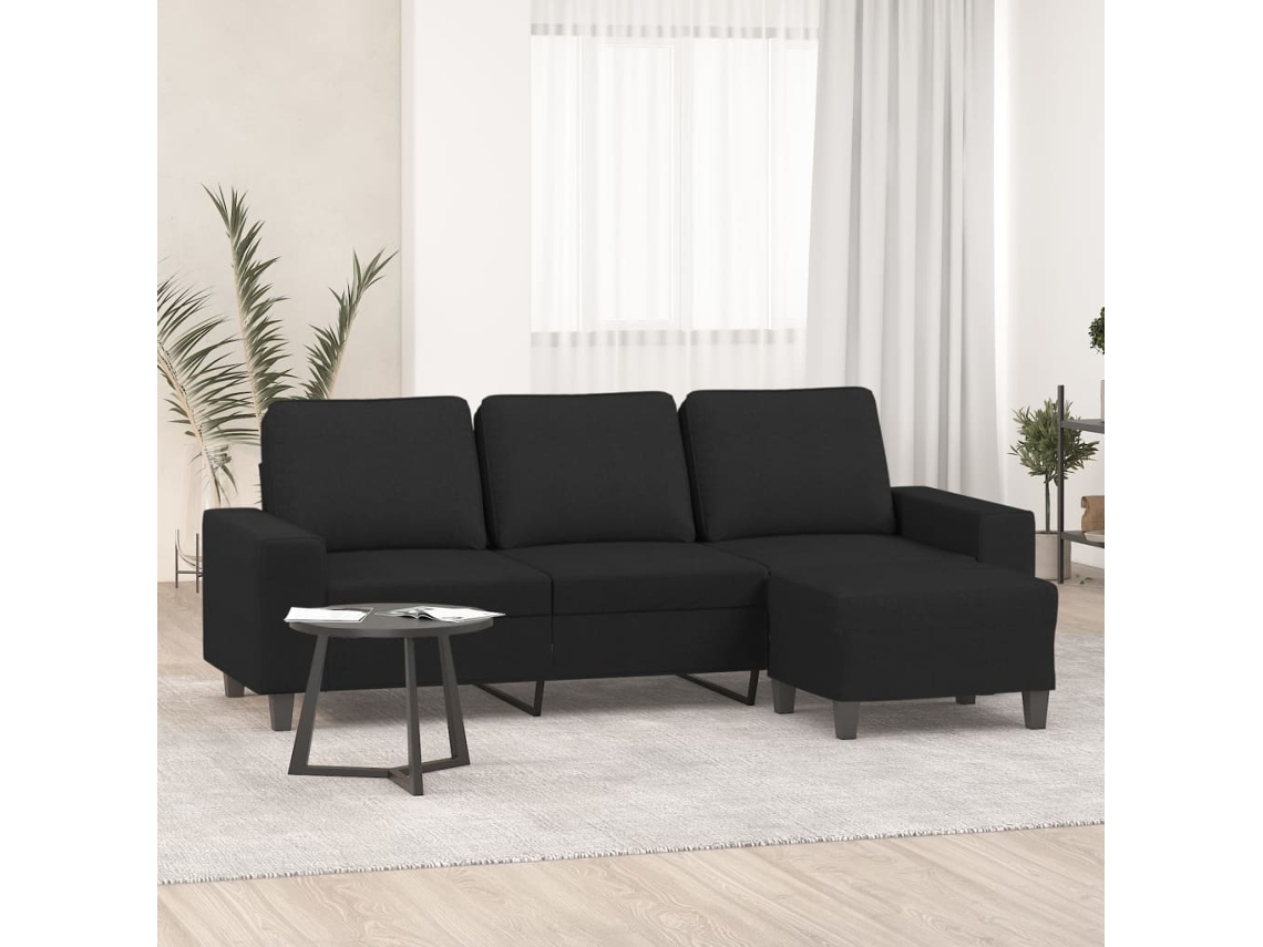 Sofá De 3 Plazas | Sofá De Salón | Sofá De Descanso Con Taburete De Tela Negro 180 Cm Wsd684529