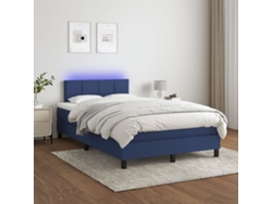 Cama Box Spring Con Colchón Y Led Tela Azul 120x200 Cm