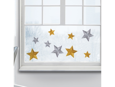 Adhesivos Electroestáticos de Estrellas de Vidrio PLAGE Oro y Plata para Ventana de Navidad 23 cm X 67 cm
