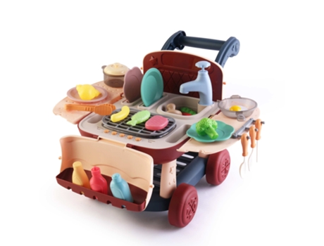 Cocina De Juguete 2 En 1 Con Circuito De Agua Carro De Cocina 39X23X27 Cm Luces Para Carro De Compra Con 14 Accesorios