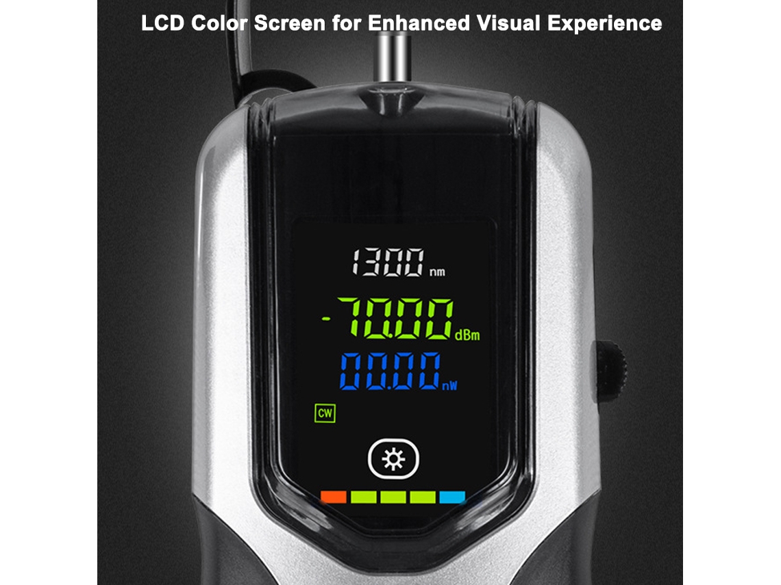 Medidor De Potencia Óptica Portátil Recargable Con 7 Longitudes De Onda Y Pantalla Lcd