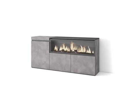 Aparadores para salón, 160, 3 Puertas, Chimenea eléctrica XXL, Cemento SKRAUT HOME