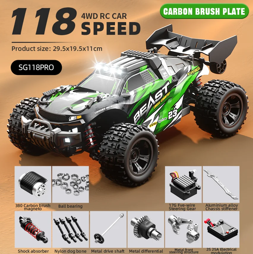 (carbon Brush Green) Carreras De Deriva De Alta Velocidad, Motor Sin Escobillas 4 Drives Control Remoto Suv