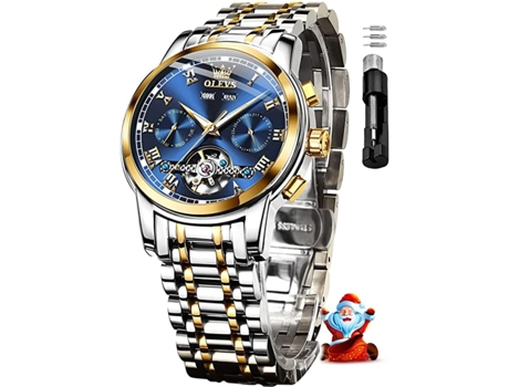 VEANXIN Reloj luminoso resistente al agua con calendario doble Tourbillon mecánico automático para hombre(azul)