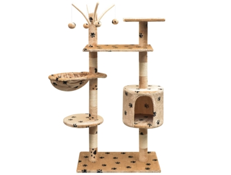 vidaXL Rascador para gatos poste rascador de sisal 125cm huellas beige