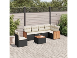 Conjunto de sofá de jardín de 7 piezas con cojines, ratán negro, Dkd Home Decor