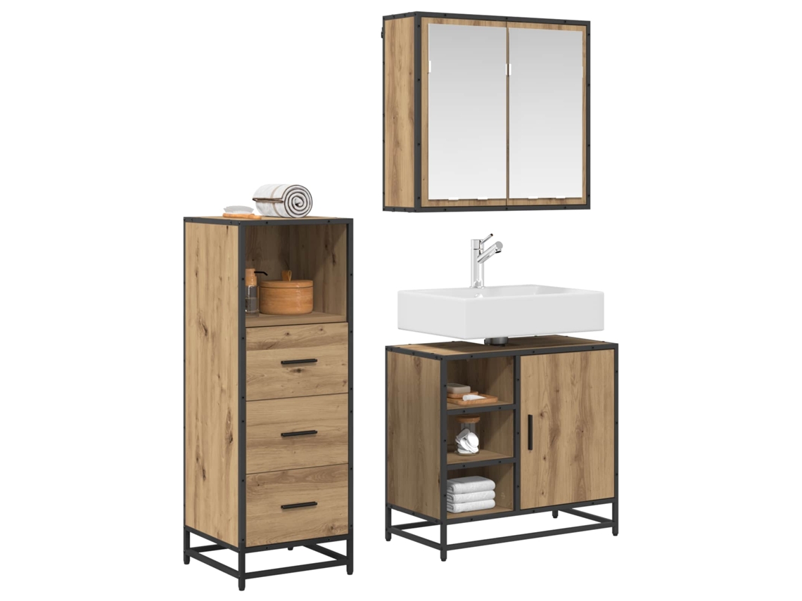 Maison Exclusive - Juego De Muebles De Baño Con Cajón 3 Pcs Roble Artesanal
